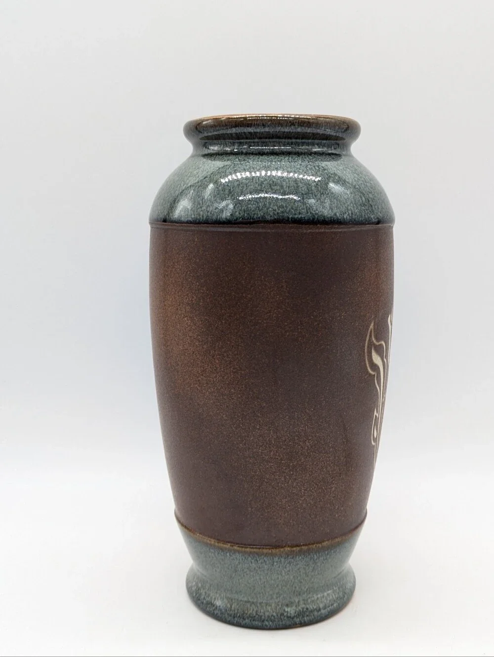 Vintage Pottery Craft Blue Brown Floral Ceramic Vase